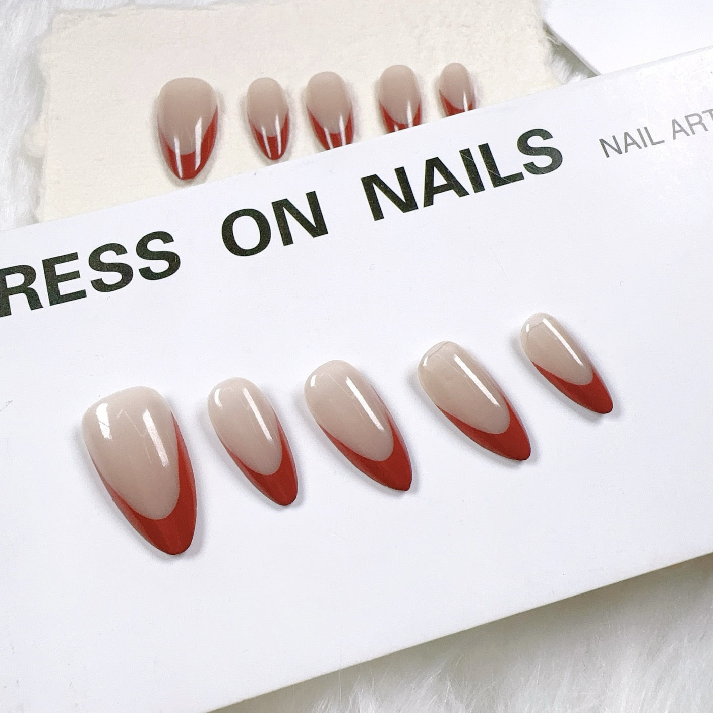 Burgundy Gold French Almond Press-On Nails – Removable Valentine’s Day Fashion Nails