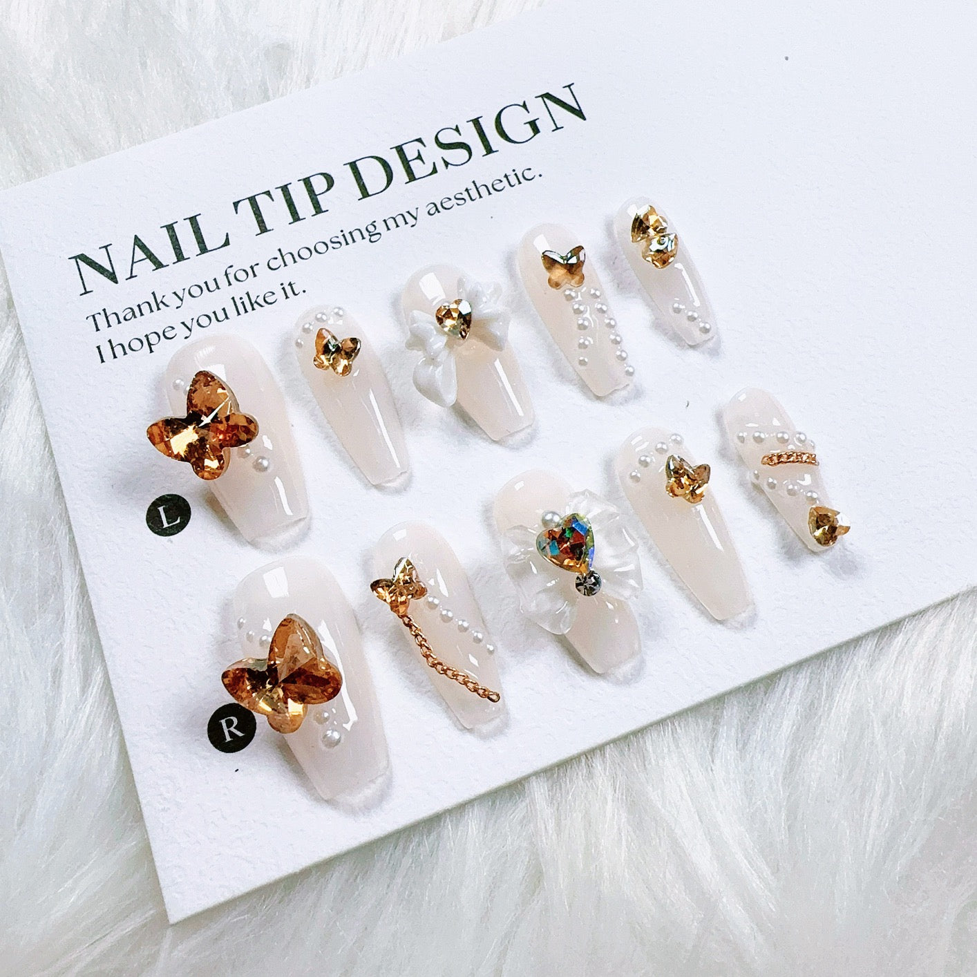 【Handmade Armor Wear】Handmade butterfly-style armor nail polish with full diamonds, dazzling sparkle, and pearl beauty nails. Luxurious wearable nail art pieces.