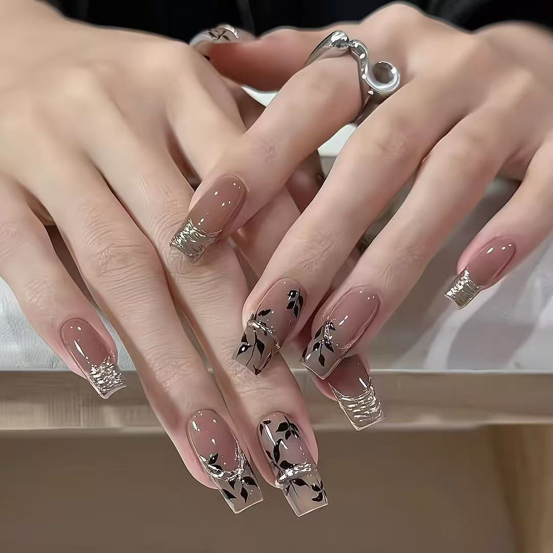 Golden Black Maple Cat-Eye Press-On Nails – Luxury Removable Pre-Made Nail Tips