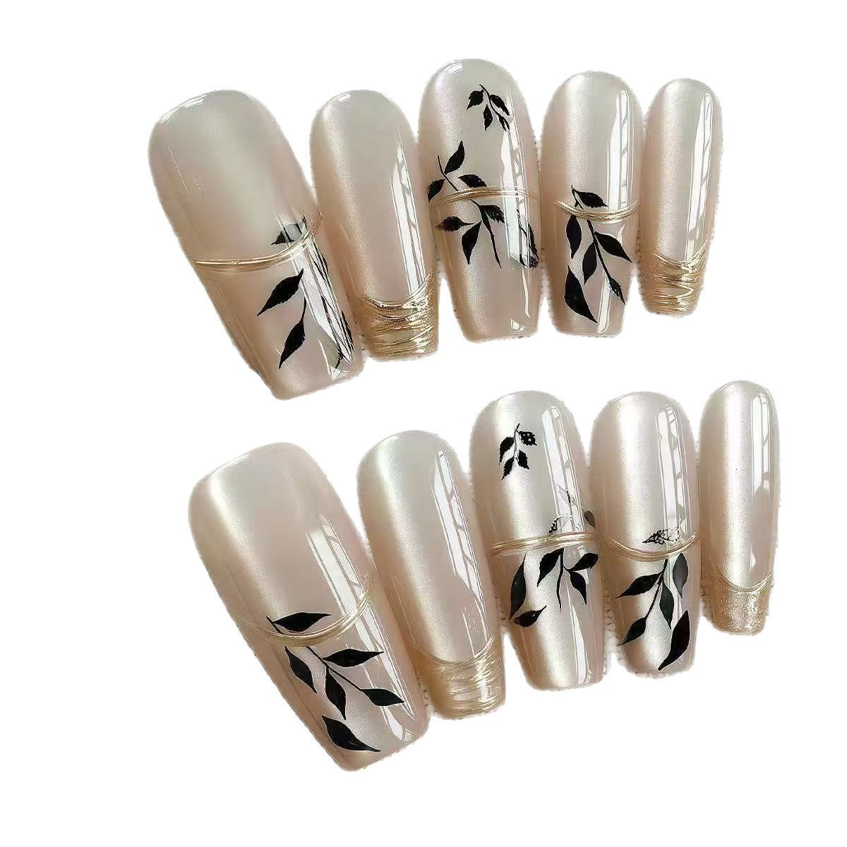 Golden Black Maple Cat-Eye Press-On Nails – Luxury Removable Pre-Made Nail Tips