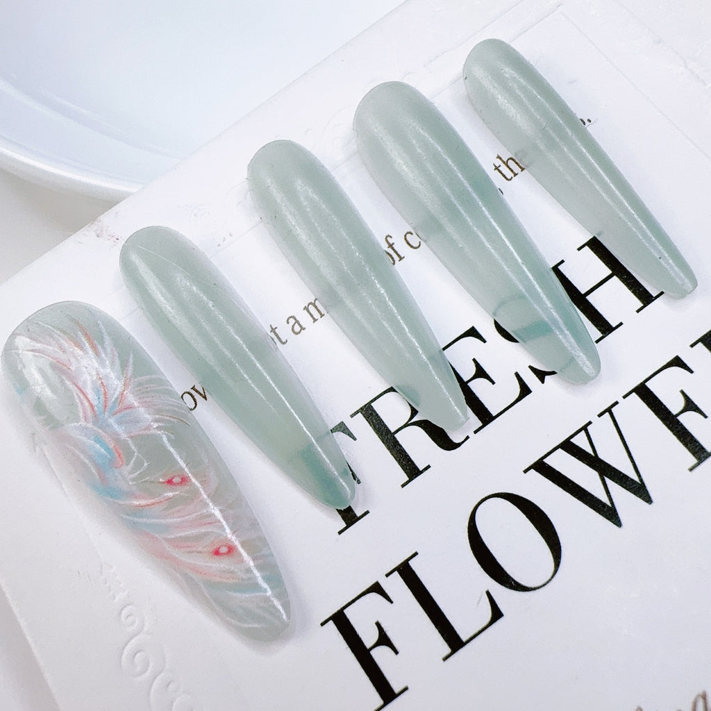 Handmade Cat-Eye Press-On Nails – Featuring a soft, short ballet shape and removable design. Comes in a 10-piece set with size-specific tips for a natural fit and salon-quality look at home.