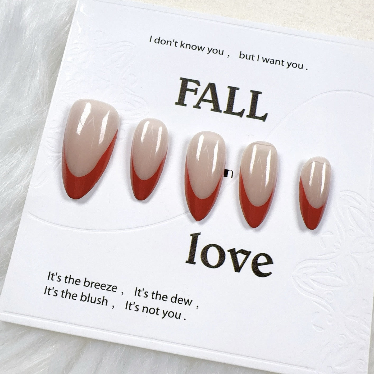 Burgundy Gold French Almond Press-On Nails – Removable Valentine’s Day Fashion Nails