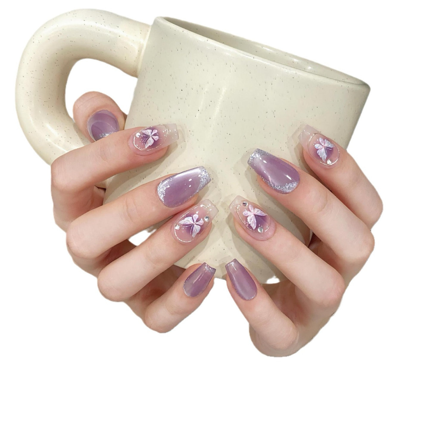 Purple Gold Cat-Eye Butterfly Press-On Nails – Handmade Trendy Nail Tips
