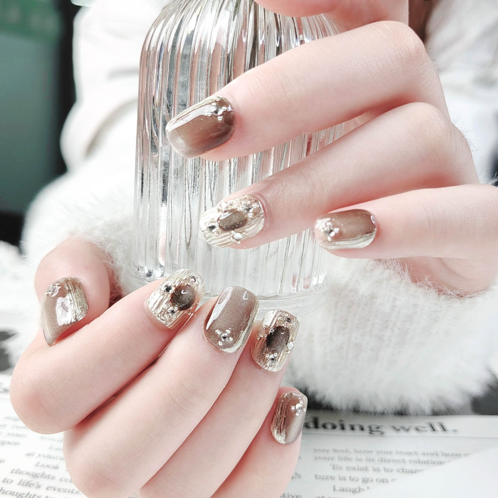 Handmade nail cover with fabric choker cat eye nail art sheet, high-end handmade glittering long and short style nail stickers