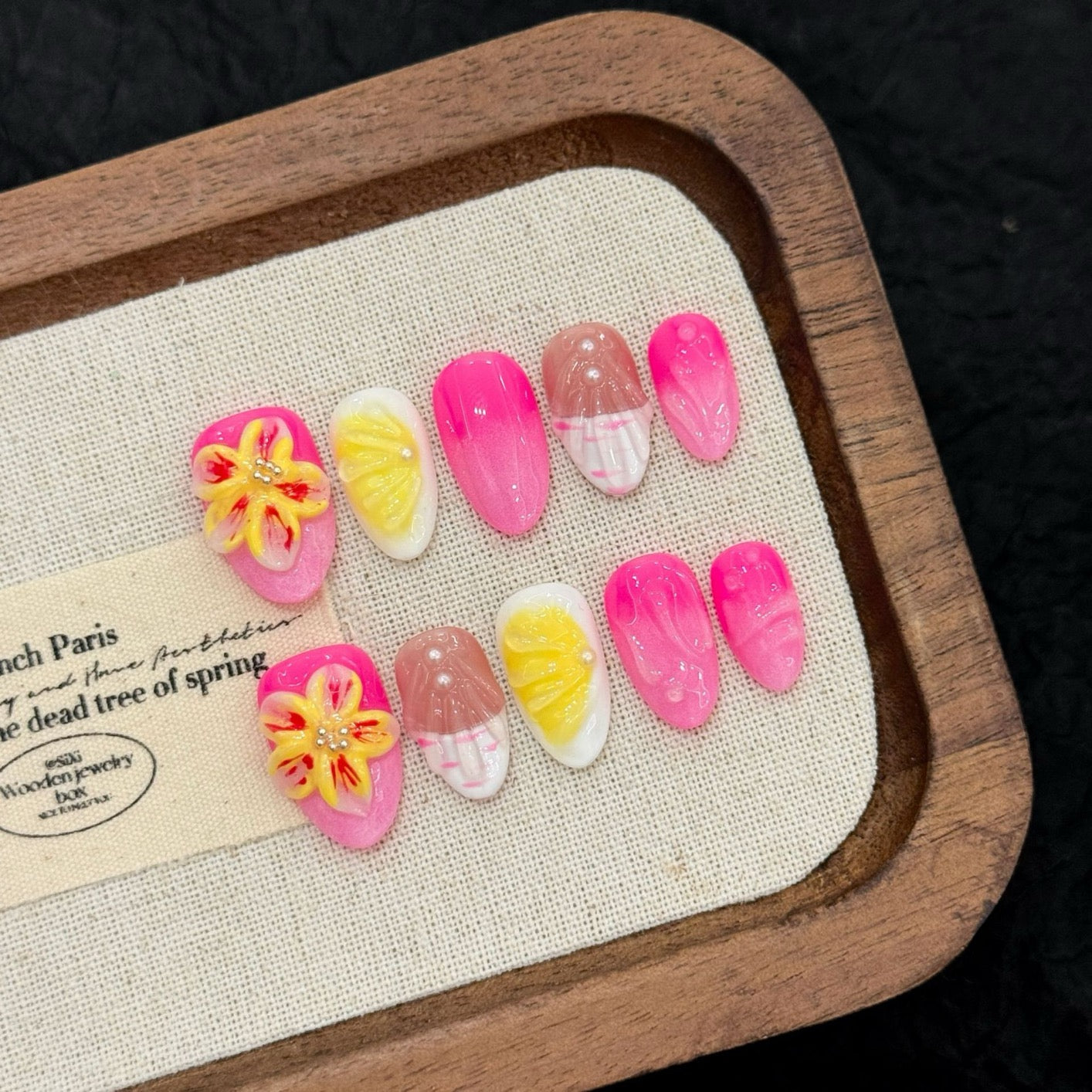 “Floral Whisper” – Soft Pink Ocean-Inspired Press-On Nails with 3D Floral Carvings and Shell Accents in a Short Almond Shape