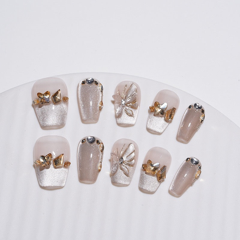 【Flowing Star Diamond】 Wholesale fashion protective nail art with long and elegant high-end diamond style that enhances skin tone and is made by skilled artisans in a French style.