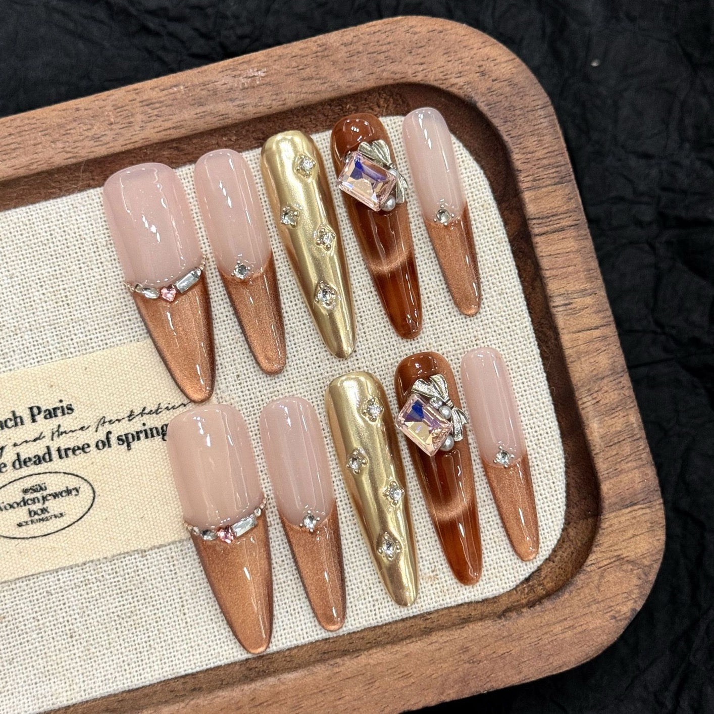 “Maillard Baroque” French Cat-Eye Luxury Press-On Nails – Buccellati-Inspired Design