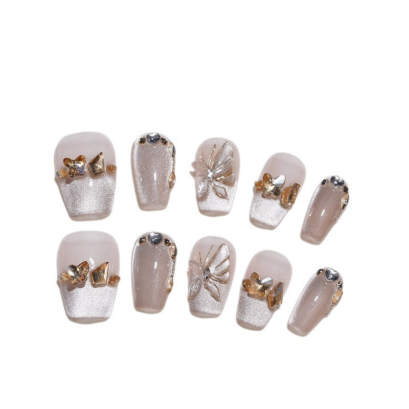 【Flowing Star Diamond】 Wholesale fashion protective nail art with long and elegant high-end diamond style that enhances skin tone and is made by skilled artisans in a French style.