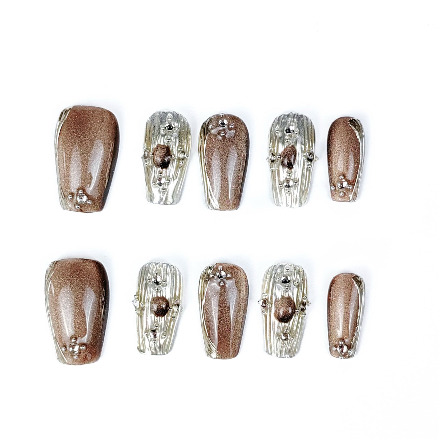 Handmade nail cover with fabric choker cat eye nail art sheet, high-end handmade glittering long and short style nail stickers