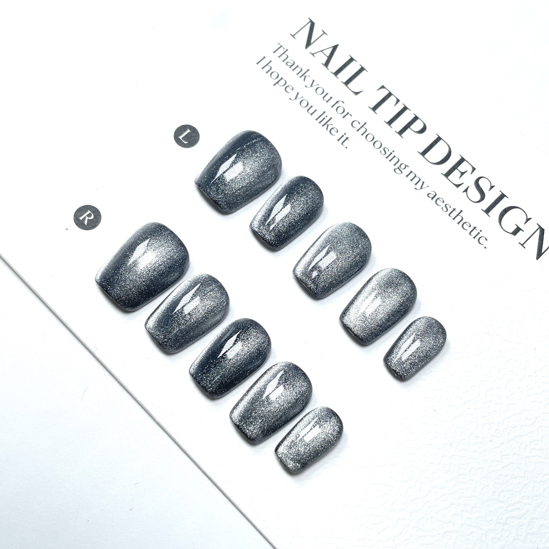 Stardust Steel|Reusable Press-On Nails Finish Reusable Press-On Nails with a Futuristic Glow