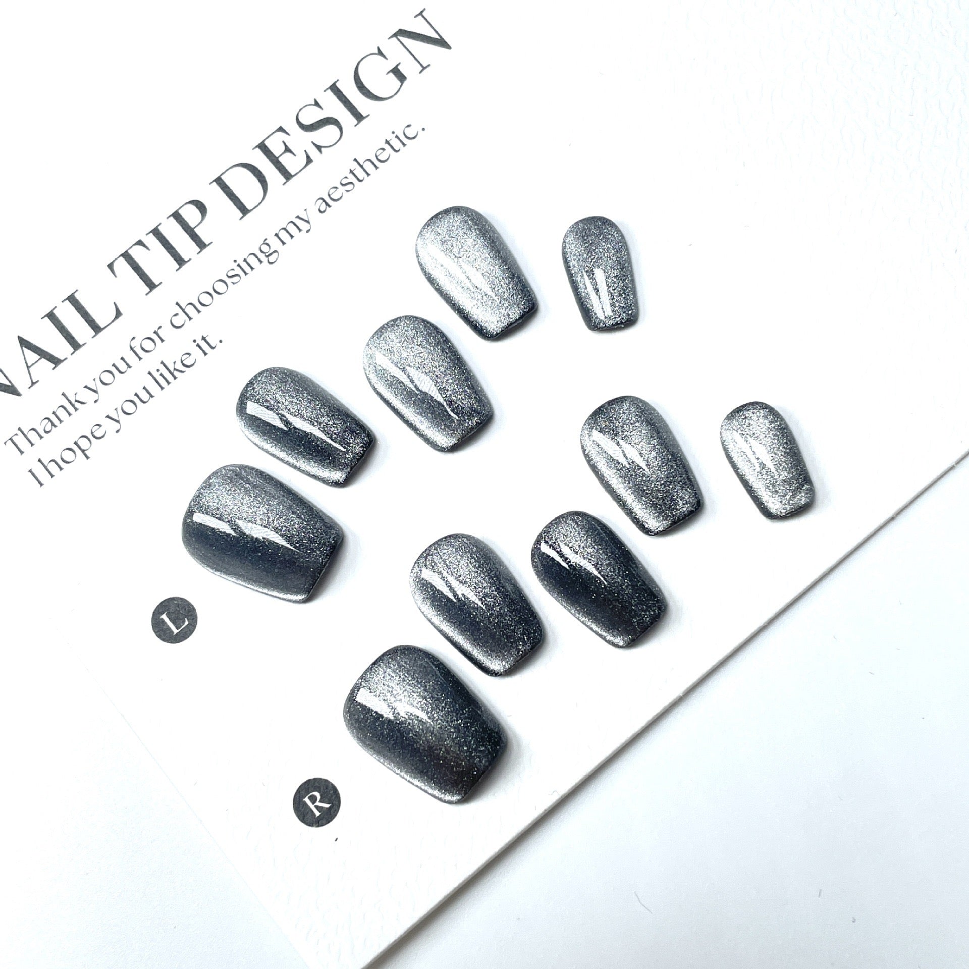 Stardust Steel|Reusable Press-On Nails Finish Reusable Press-On Nails with a Futuristic Glow