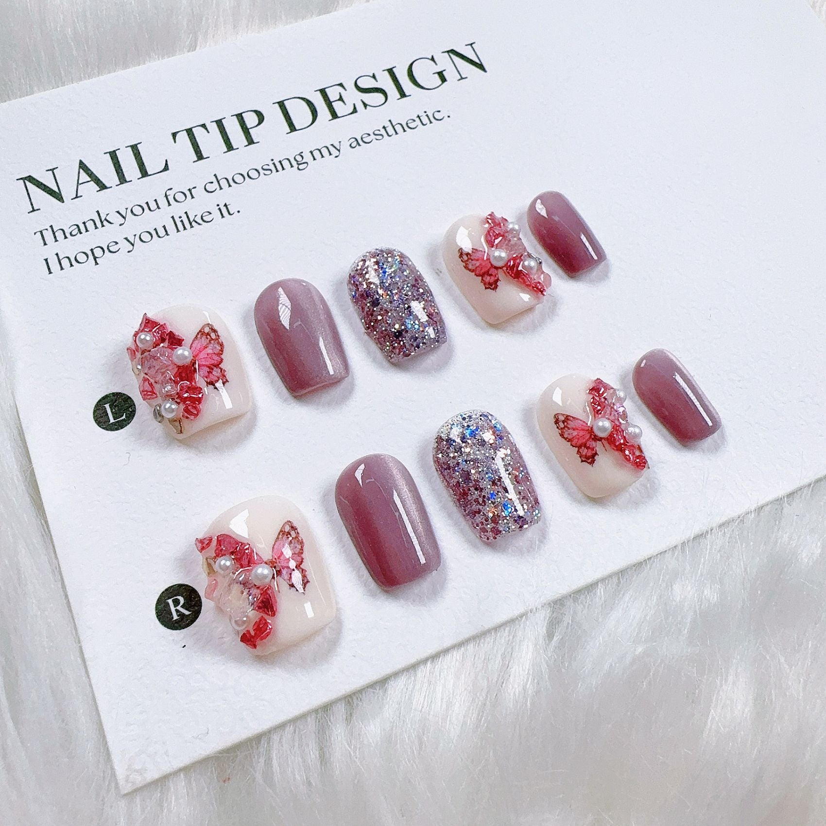 Cat Eye Series Handmade Wearable Nails Collection - Glittering and Bright Luxury Nail Art Handmade Butterfly Wearable Nails Small Batch