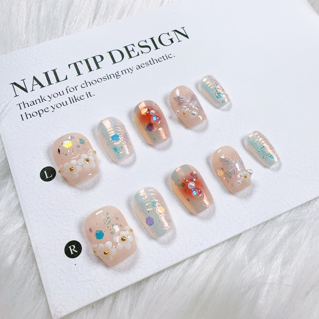 Cat Eye Series Handmade Wearable Nails Collection - Glittering and Bright Luxury Nail Art Handmade Butterfly Wearable Nails Small Batch