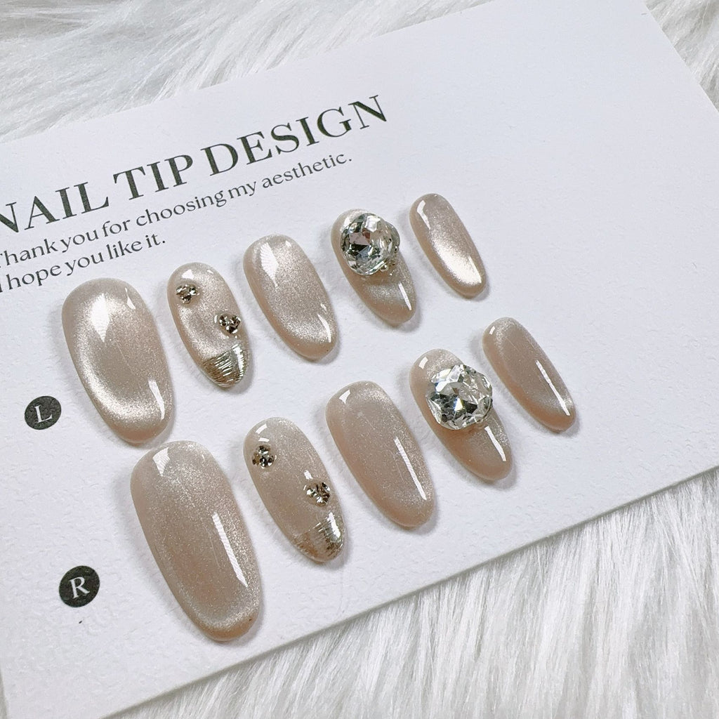 Cat Eye Series Handmade Wearable Nails Collection - Glittering and Bright Luxury Nail Art Handmade Butterfly Wearable Nails Small Batch