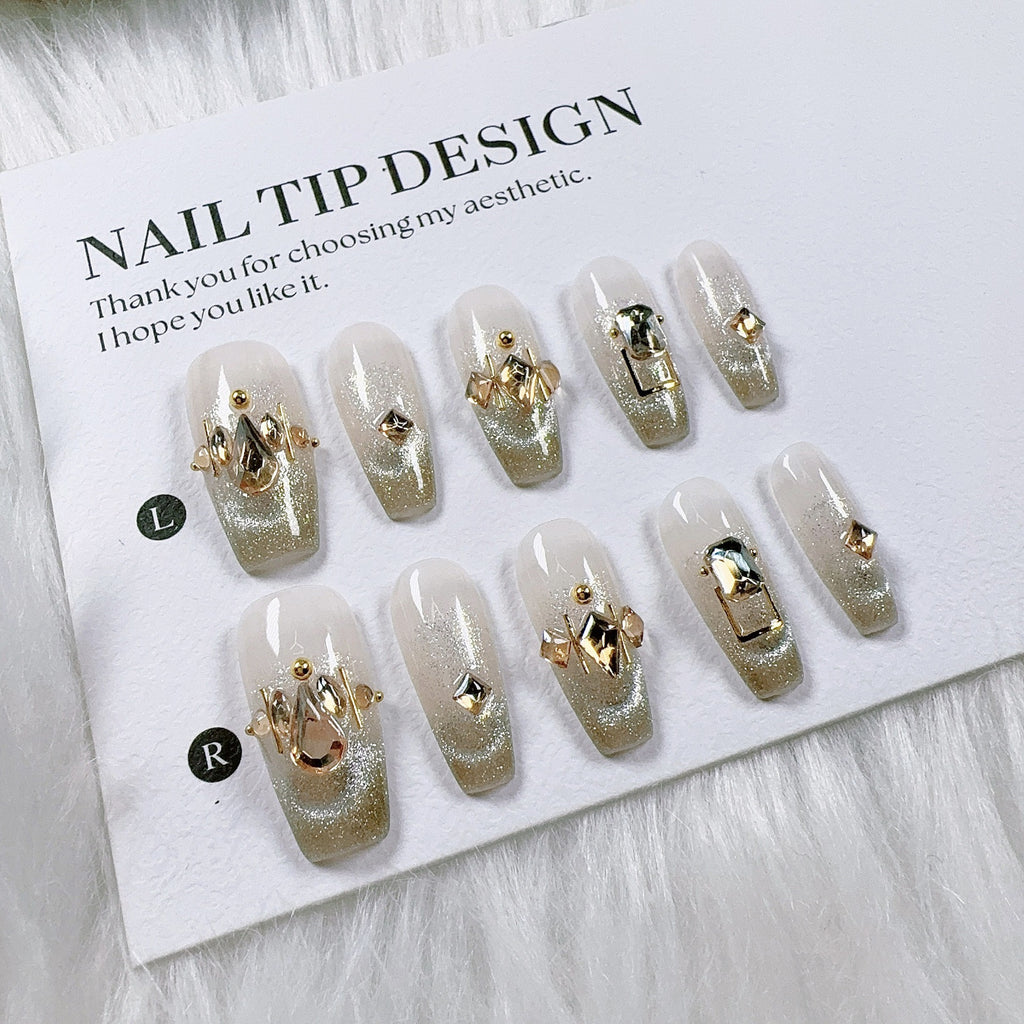 Cat Eye Series Handmade Wearable Nails Collection - Glittering and Bright Luxury Nail Art Handmade Butterfly Wearable Nails Small Batch