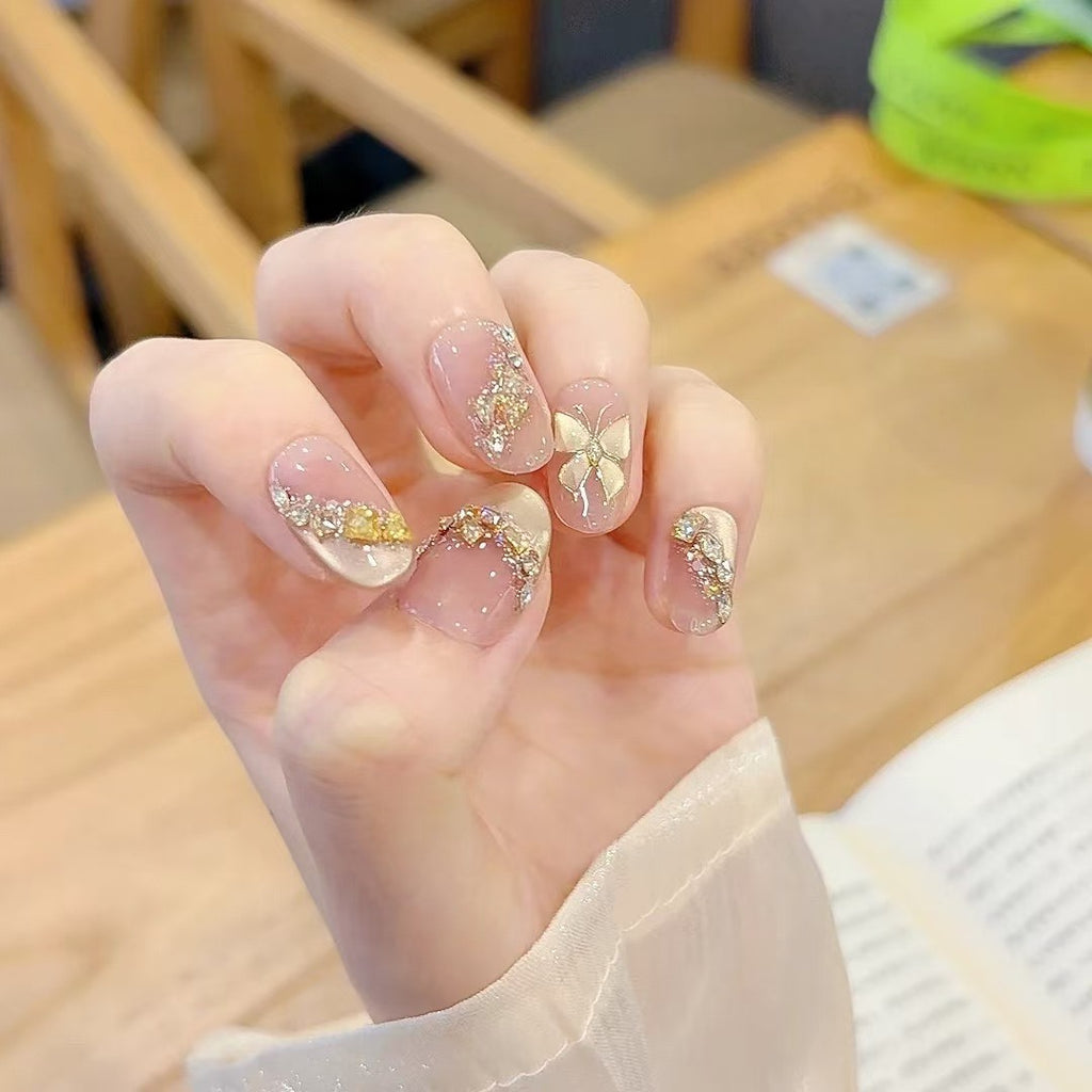【Golden Butterfly】High-end Cat's Eye Series of Handmade Wearable Nail Tips with Diamonds 2025 Fashion Style