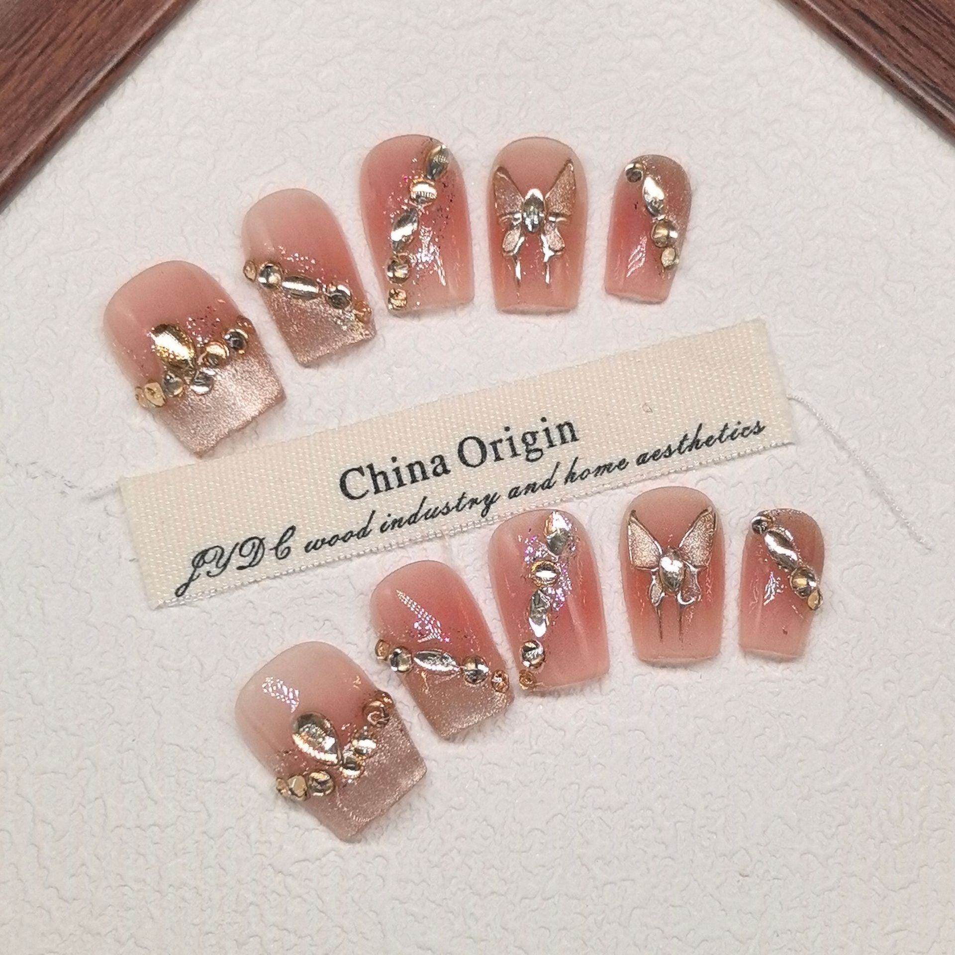 【Golden Butterfly】High-end Cat's Eye Series of Handmade Wearable Nail Tips with Diamonds 2025 Fashion Style