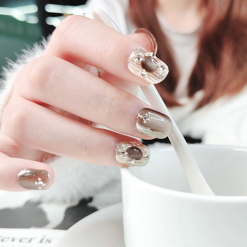 All-natural eco-friendly fake nails [Buchella] Cat-eye nail art sheets high-end handmade art pieces suitable for birthday parties