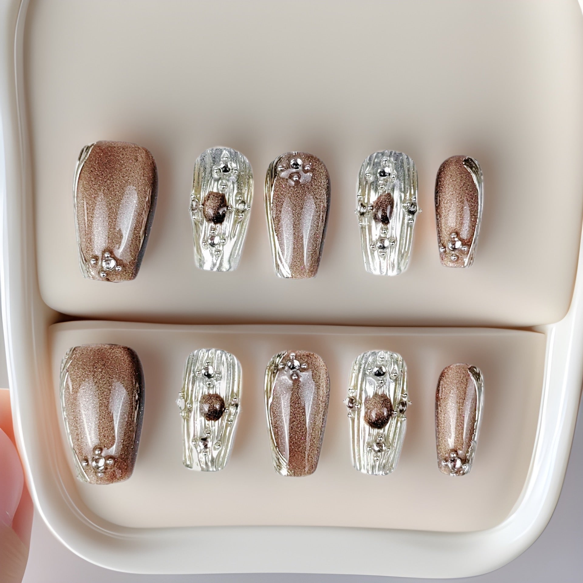 All-natural eco-friendly fake nails [Buchella] Cat-eye nail art sheets high-end handmade art pieces suitable for birthday parties