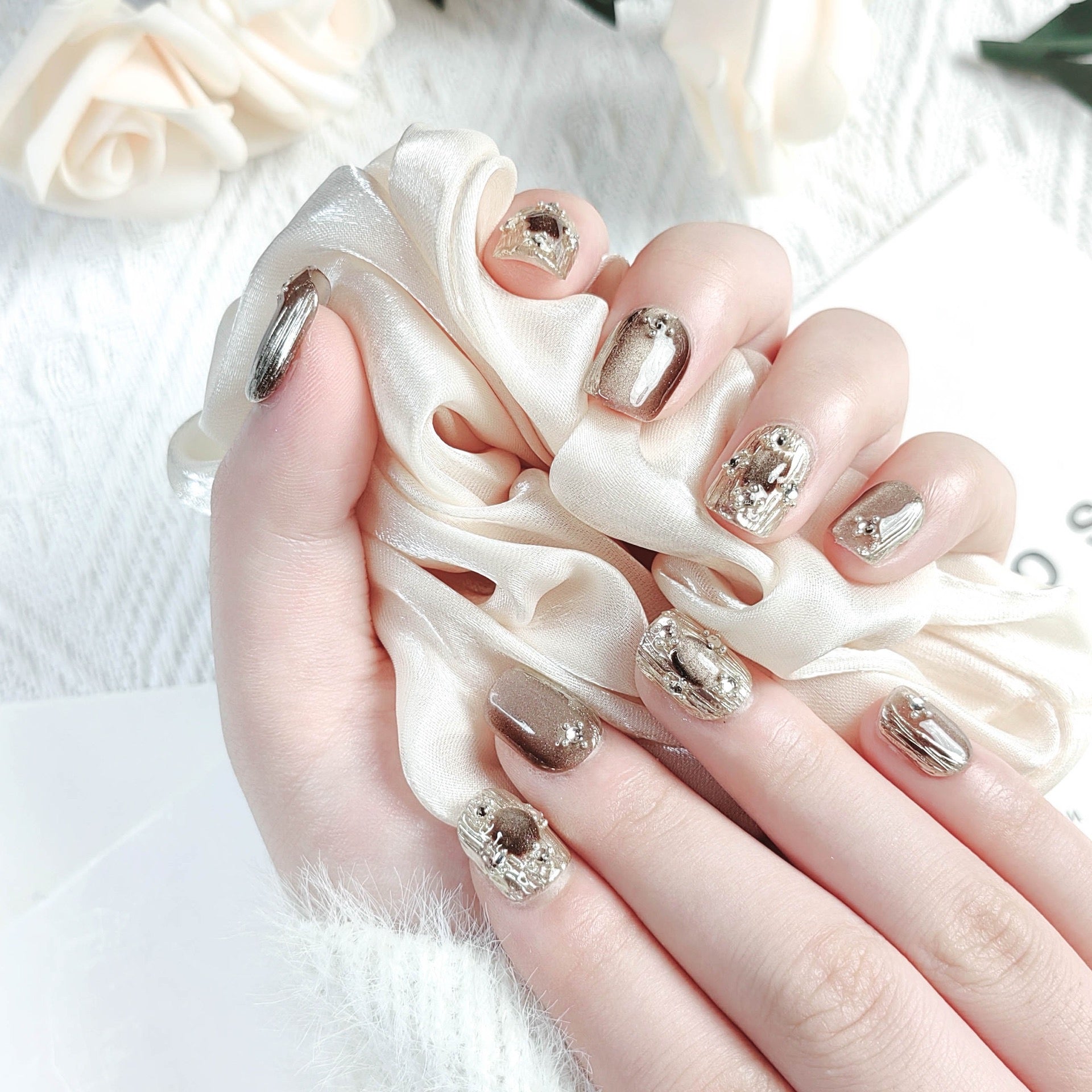 All-natural eco-friendly fake nails [Buchella] Cat-eye nail art sheets high-end handmade art pieces suitable for birthday parties