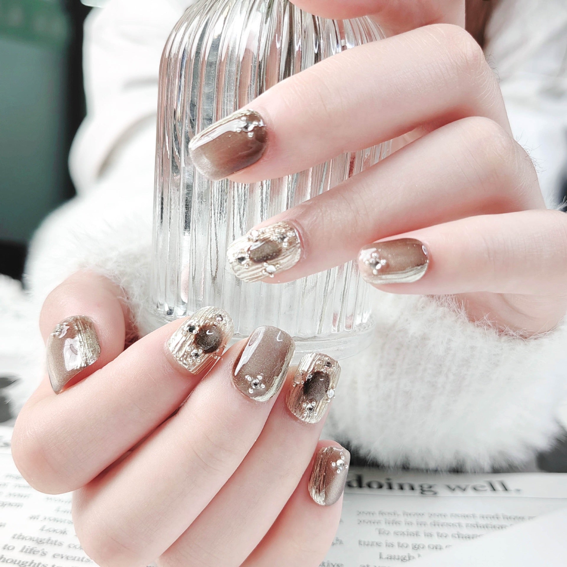 All-natural eco-friendly fake nails [Buchella] Cat-eye nail art sheets high-end handmade art pieces suitable for birthday parties