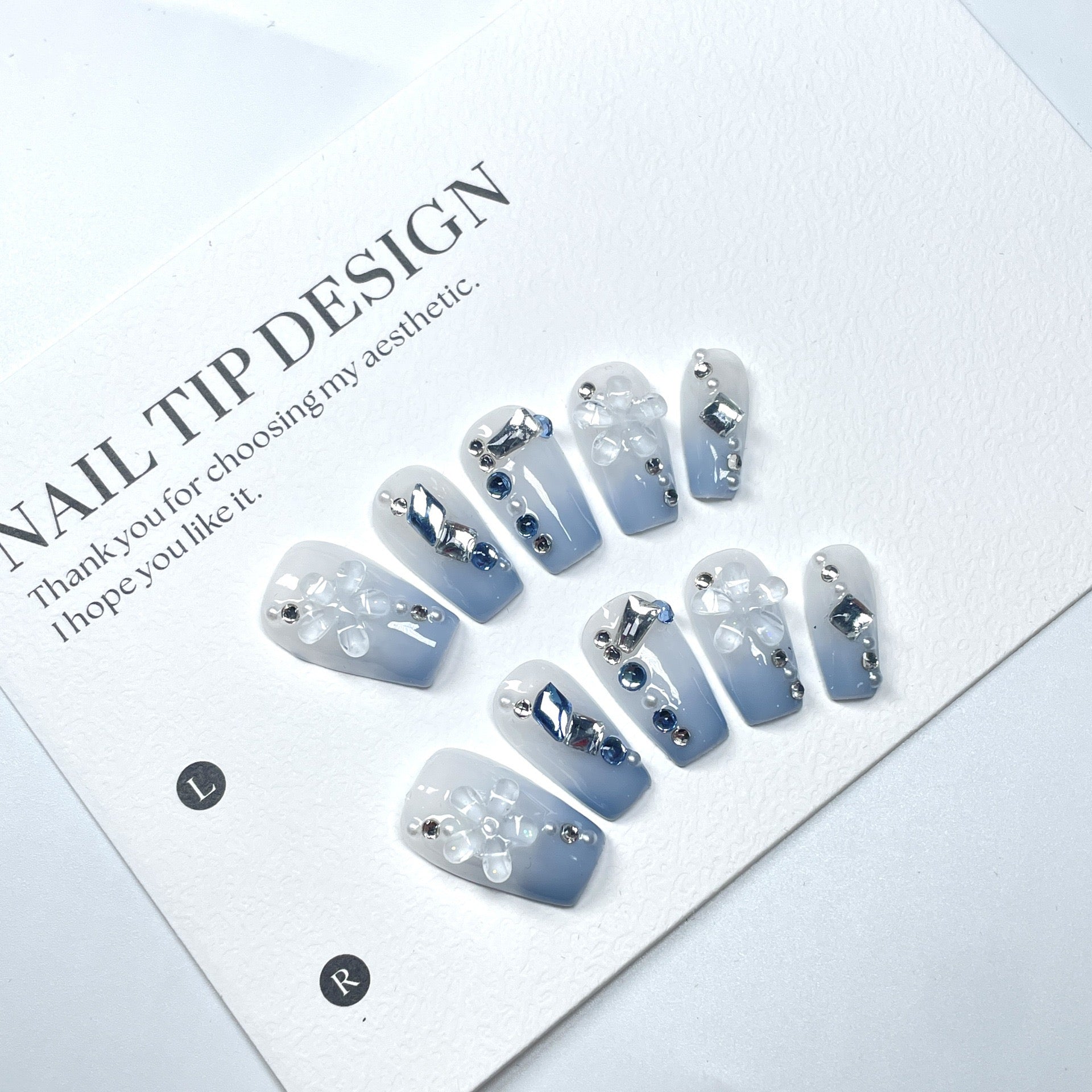 Handmade eco-friendly wearable nail polish high-end texture cat-eye series ice-transparent butterfly style glass bead fashionable and gentle women's removable fake nails