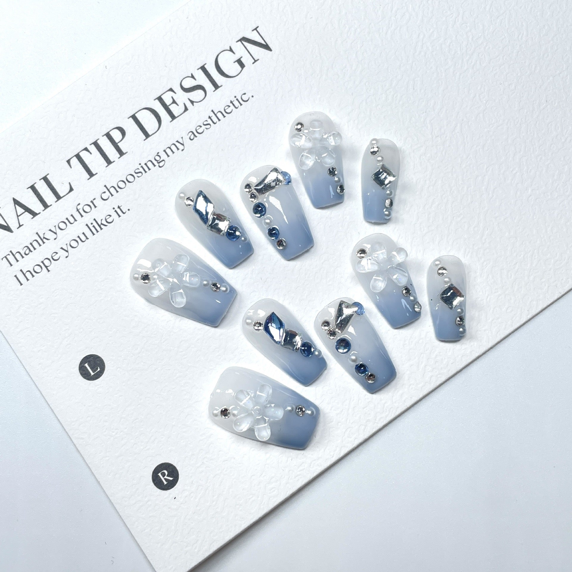 Handmade eco-friendly wearable nail polish high-end texture cat-eye series ice-transparent butterfly style glass bead fashionable and gentle women's removable fake nails