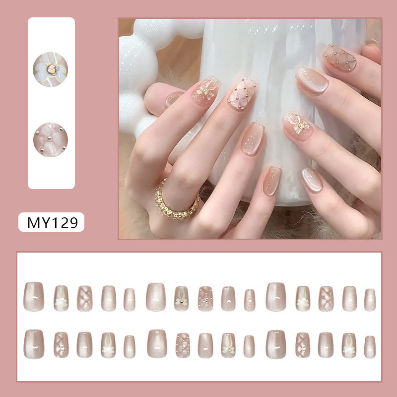 Diamond bow rhombus silver bean cat's eye gentle rose-beige powder versatile European and American style diamond piece detachable 30 pieces