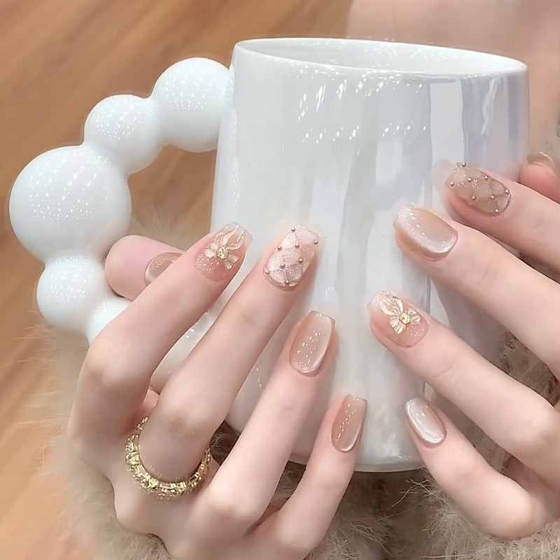Diamond bow rhombus silver bean cat's eye gentle rose-beige powder versatile European and American style diamond piece detachable 30 pieces