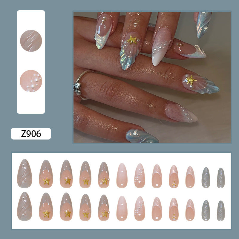 Mermaid Ocean Nail Stickers, Removable 3D Shell Press-on Nails, Star Nail Art with Rhinestones